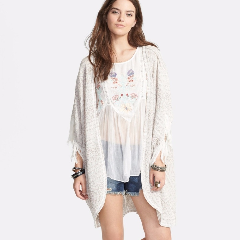 Free People Fringe Kimono Cardigan